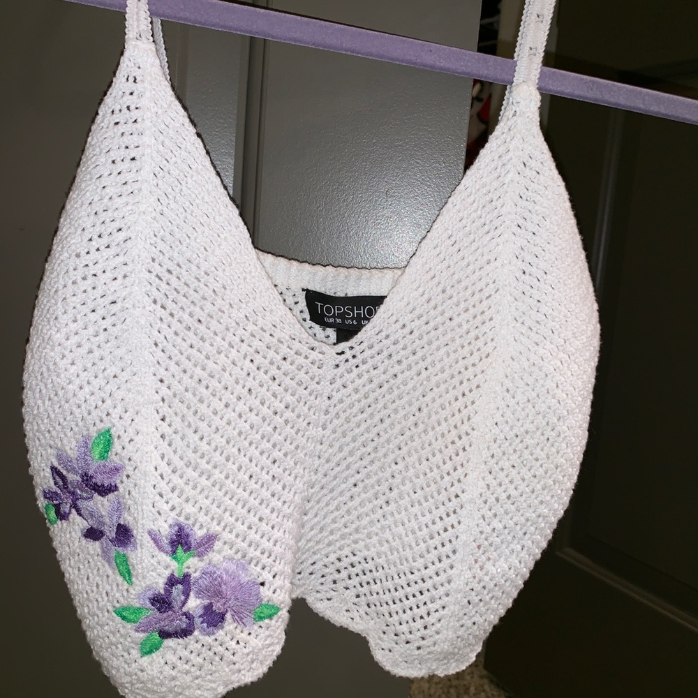 Topshop Crocheted Cropped Flower Appliqué Top